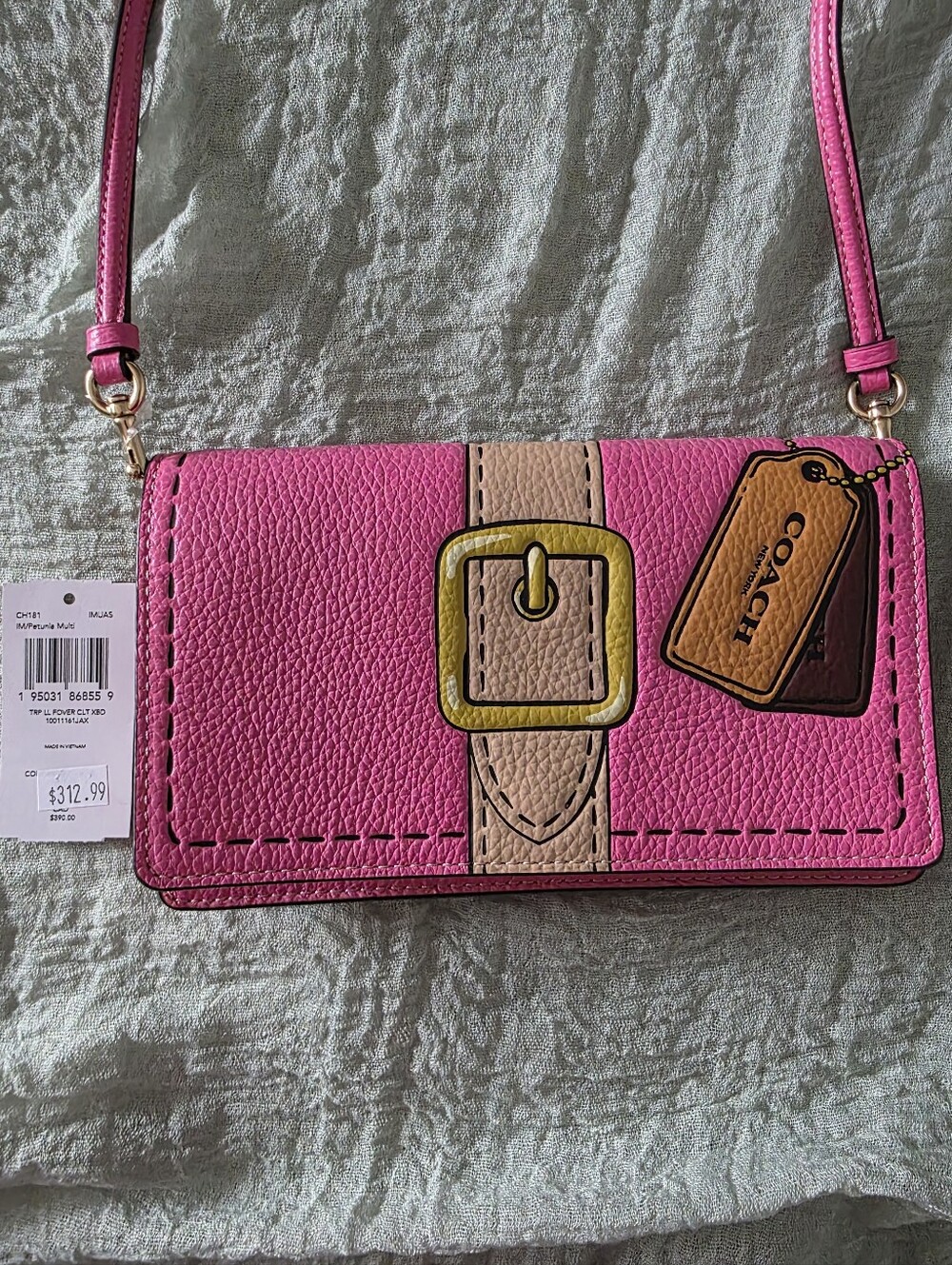 Coach Pink Leather Crossbody Wallet with Graphic Buckle